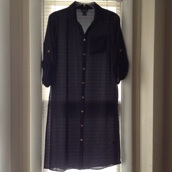 rue21 Black Semi Sheer Split Side Tunic Duster - Picture 2 of 9